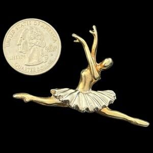 Vintage Ballerina Balletcore Dancer Two Two Gold Silver Brooch Pin 2.25”
